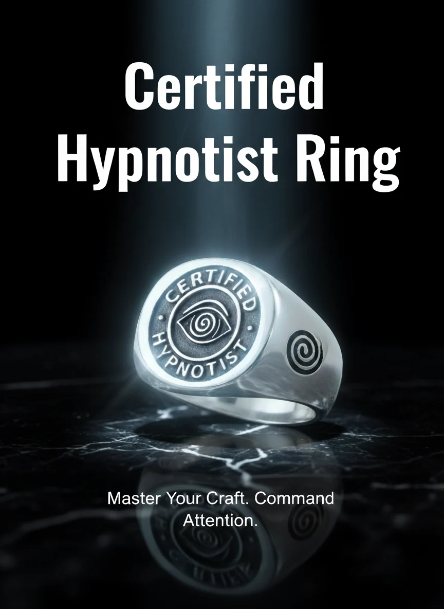 Certified Hypnotist Ring V2.0, stainless steel signet ring