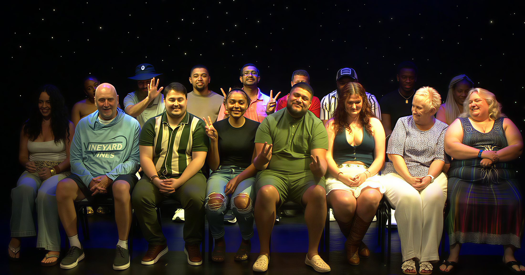 Comedy hypnosis show volunteers on stage